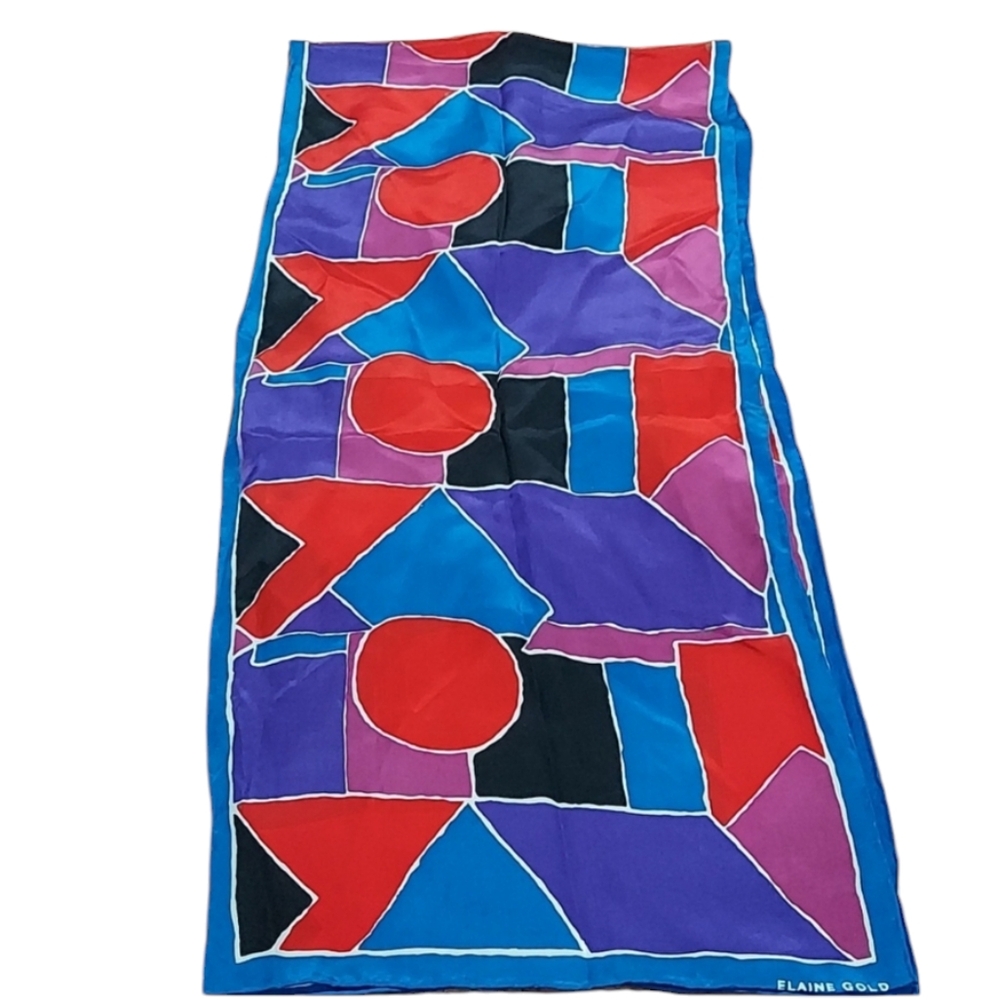 Elaine gold 100% silk geometric color block scarf